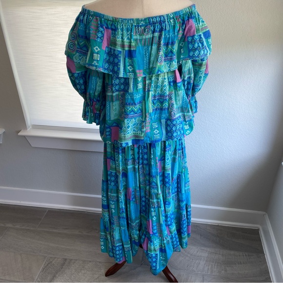 Vintage Two Piece Maxi Skirt Set with Top ResortWear Beach Dress Size Small v - Picture 4 of 12